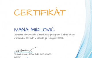 Certifikát - letná škola koučov
