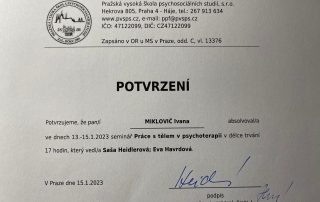 Potvrdenie - Práca s telom v psychoterapii