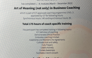 Certifikát - Art of Meaning in Business Coaching