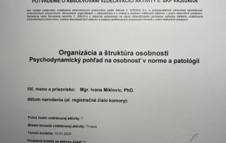 Certifikát - Organizácia a štruktúra osobnosti