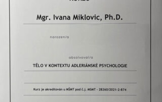 Osvedčenie o absolvovaní kurzu: Telo v kontextu adlerovskej psychologie